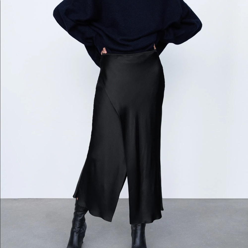 Zara Satin Effect Midi Skirt